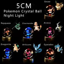 Pokemon Crystal Ball 3D Pikachu Gengar Mewtwo Night Light Lamp Pokeball 3D Glass Pokemon Crystal Ball Statue Kids Birthday Gift