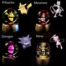 Pokemon Crystal Ball 3D Pikachu Gengar Mewtwo Night Light Lamp Pokeball 3D Glass Pokemon Crystal Ball Statue Kids Birthday Gift