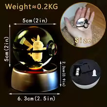 Pokemon Crystal Ball 3D Pikachu Gengar Mewtwo Night Light Lamp Pokeball 3D Glass Pokemon Crystal Ball Statue Kids Birthday Gift