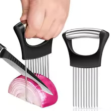 1pc Stainless Steel Onion Slicer Holder Tomato Slicer Holder Multipurpose Meat Tenderizers Kitchen Gadgets Assistant Slicer Tool