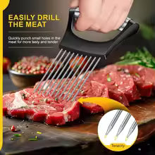 1pc Stainless Steel Onion Slicer Holder Tomato Slicer Holder Multipurpose Meat Tenderizers Kitchen Gadgets Assistant Slicer Tool